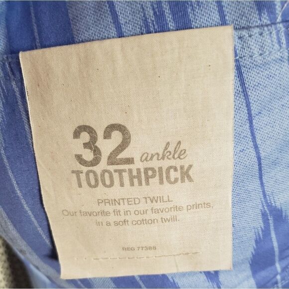 NEW J CREW blue ikat jeans toothpick stretch twill ankle pants 32 - Picture 5 of 10
